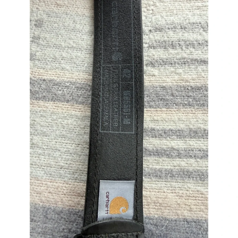 Carhartt Mens Black Full Grain Leather Belt Logo Buckle Workwear Size 42 2201-01